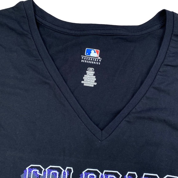 Colorado Rockies Women's T-Shirt Plus Size 2X Black Compulsion to Win V-Neck NWT - Picture 2 of 7